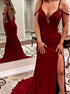 Mermaid V Neck Satin Prom Dress with Slit LBQ1443